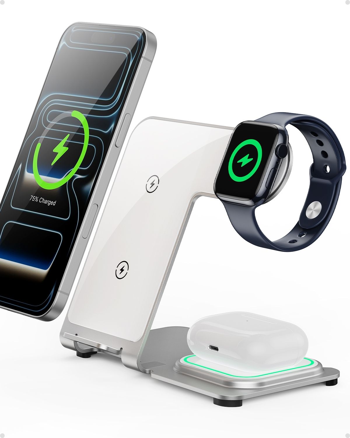 Intoval Aluminum 3 in 1 Wireless Charger for iPhone 17/16,Wireless Charging Station for Apple and airpods Devices(Y9)