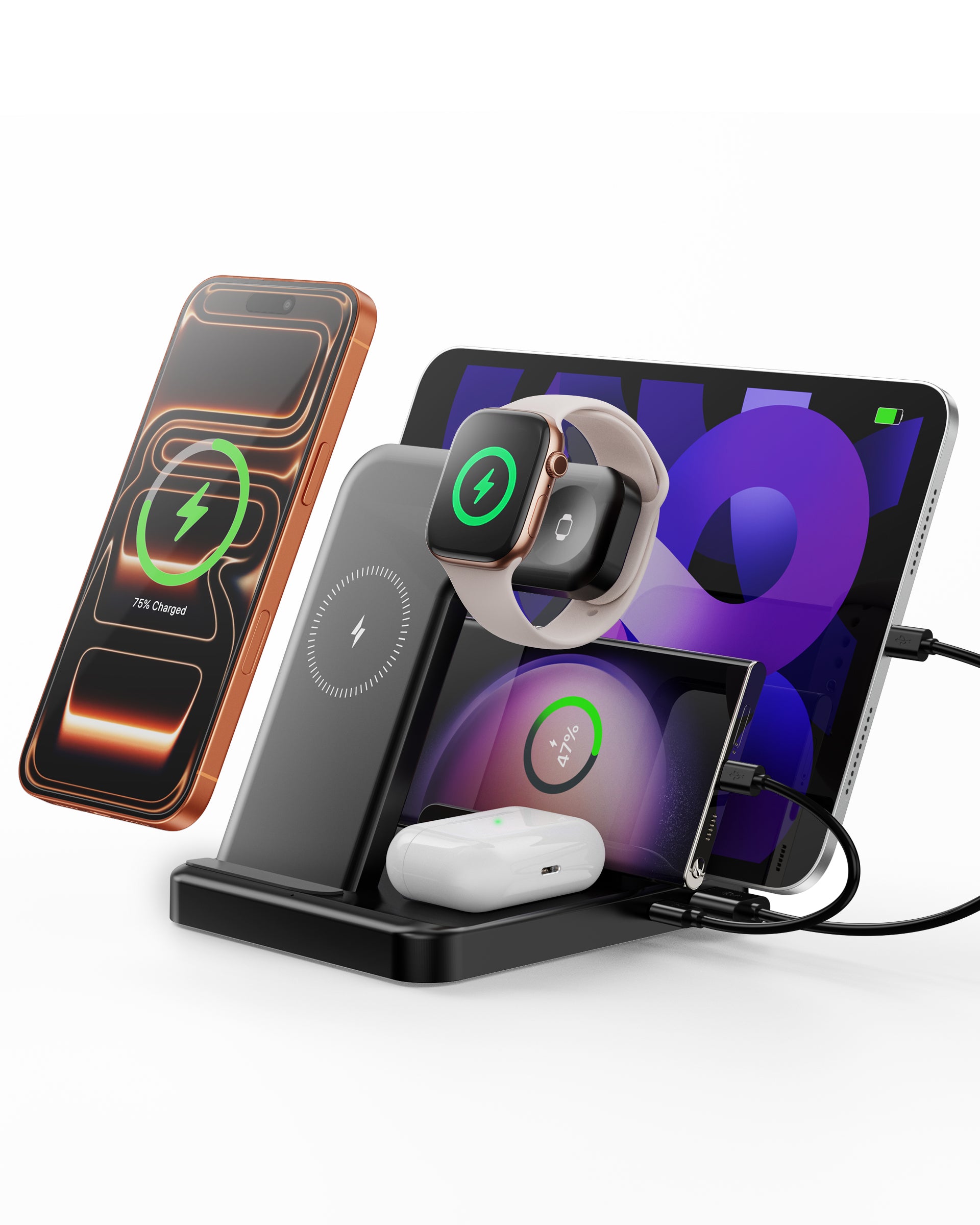 Intoval 5-in-1 Charging Station for iPhones and Androids, iPad Pro/Air/Mini