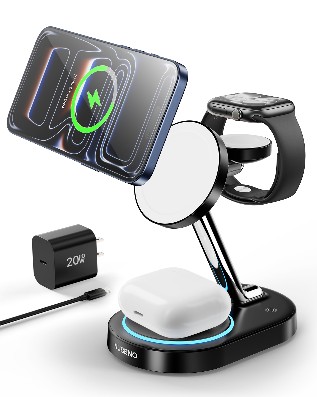 Intoval Fast Magnetic Wireless Charger Station foriPhone/Apple Watch Ultra/Airpods Pro(Y302）